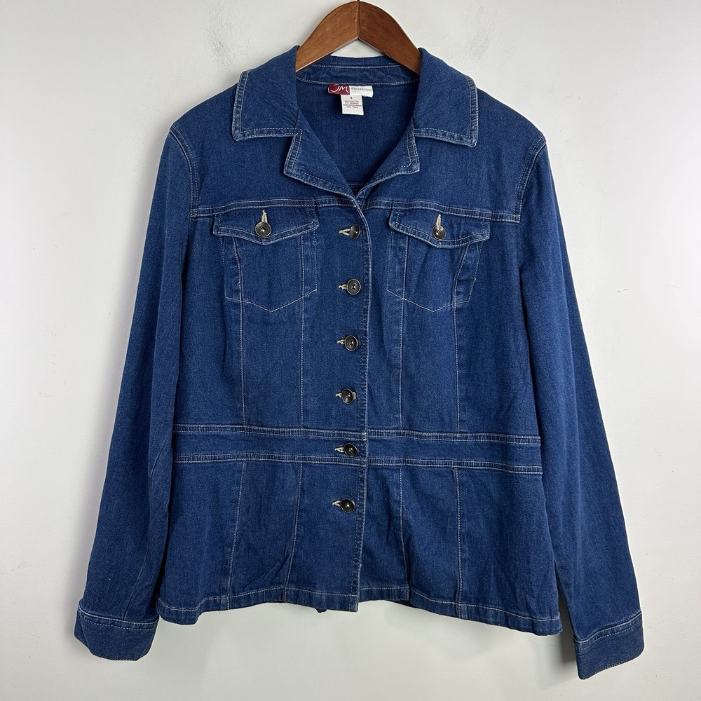 VTG Y2K Crop Denim Blazer Sz S Blue Washed Metal Button Fitted Stretch Rave 90s